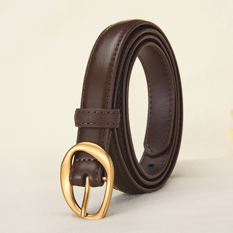 Vintage Glossy Edge Irregular Buckle Leather Belt