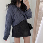 Cropped Brown Cable Knit Sweater Sweaters