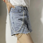 Double Layer Faux Pearl Metal Waist Chain