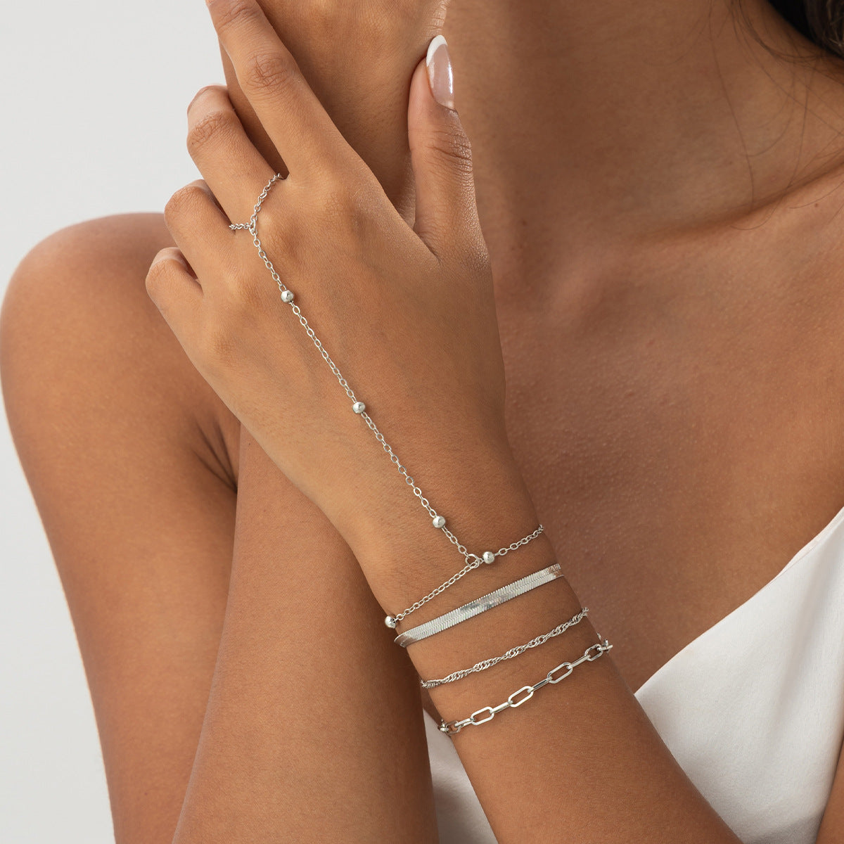Layered Serpentine Chain Finger Bracelets Secondary image