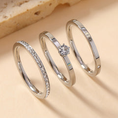 3-Piece Stainless Steel Zirconia Claw Ring Set