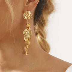 Long Round Pendant Metallic Earrings