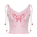 Tulip Mushroom Print Rib Tank Top Pink / S Tops&Tees