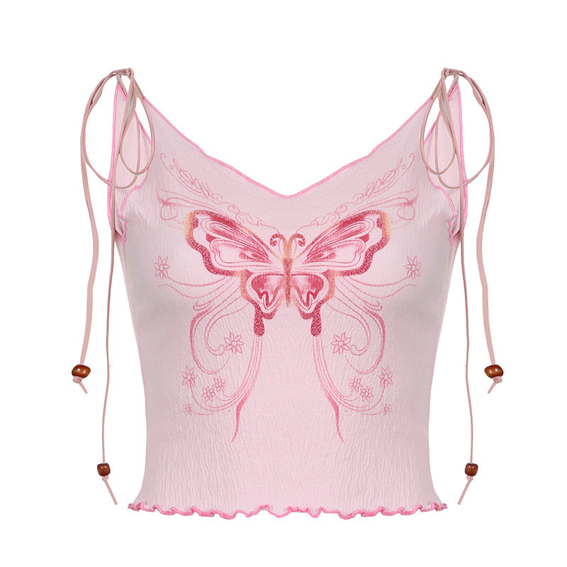 Tulip Mushroom Print Rib Tank Top Pink / S Tops&Tees