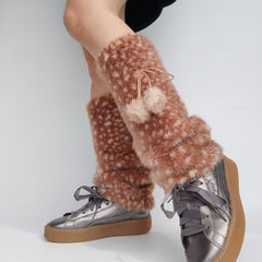 Faux Fur Deer Print Cozy Slouchy Christmas Leg Warmers