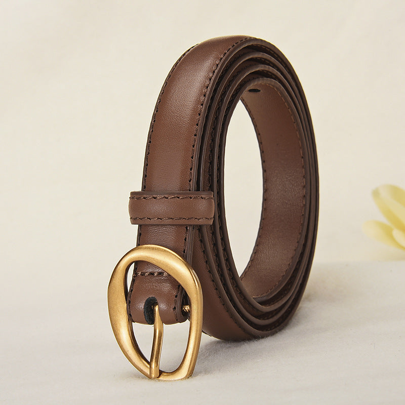 Vintage Glossy Edge Irregular Buckle Leather Belt