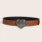 Brown Textured Heart Buckle Metal Belt