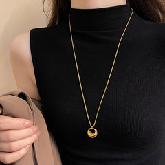 Long Gold Circle And Teardrop Pendant Necklace