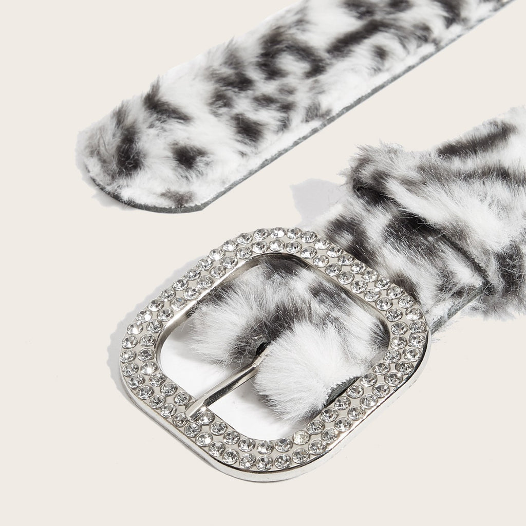 Leopard Soft Fabric Faux Fur Wide Belt