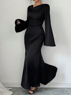Long Sleeve Loose Tie Waist Elegant Maxi Dress
