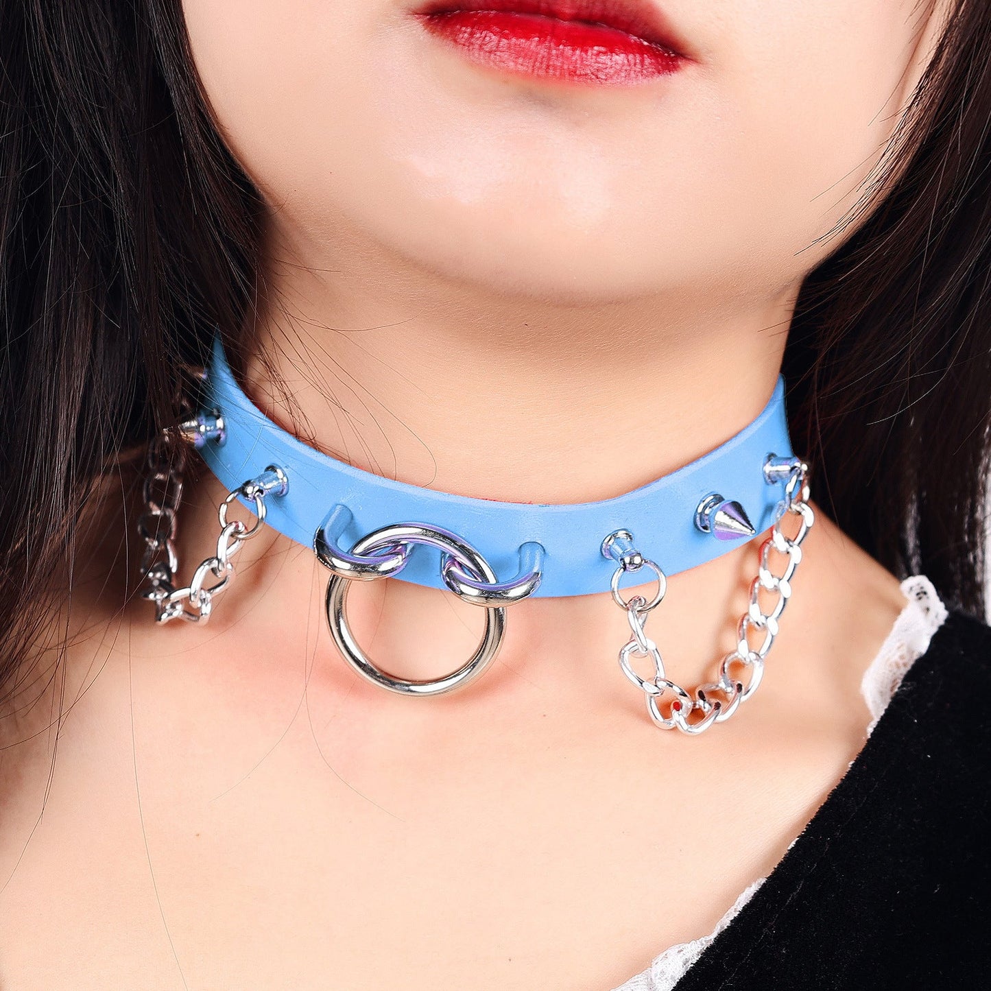 O-Ring Rivet Chain Punk Leather Gothic Necklace