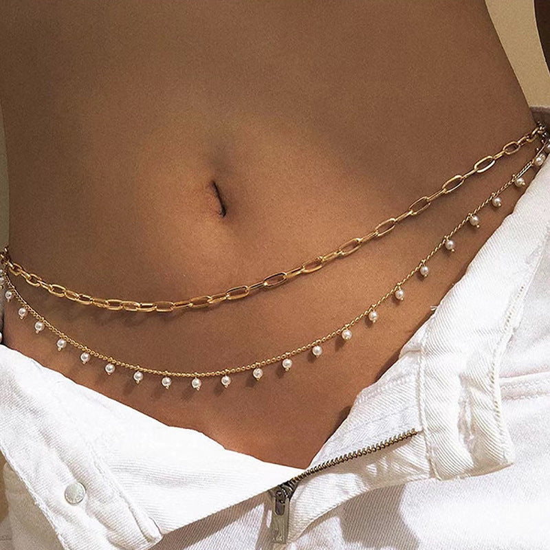 Faux Pearl Tassel Double Layer Cross Waist Chain Secondary image