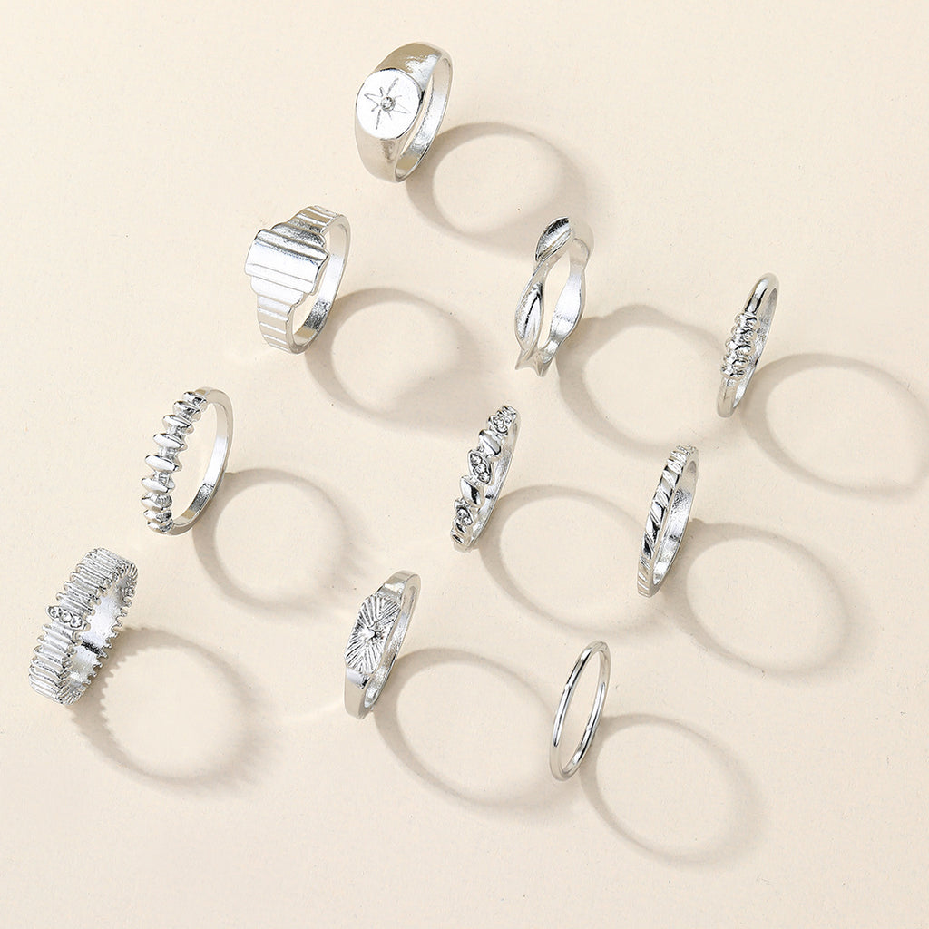 10-Piece Alloy Zirconia Statement Ring Set