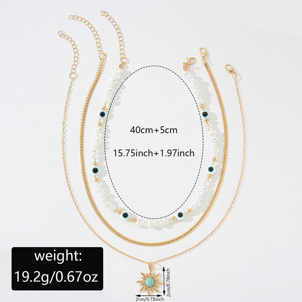 Long Pearl Octagram Star Pendant Layered Necklace
