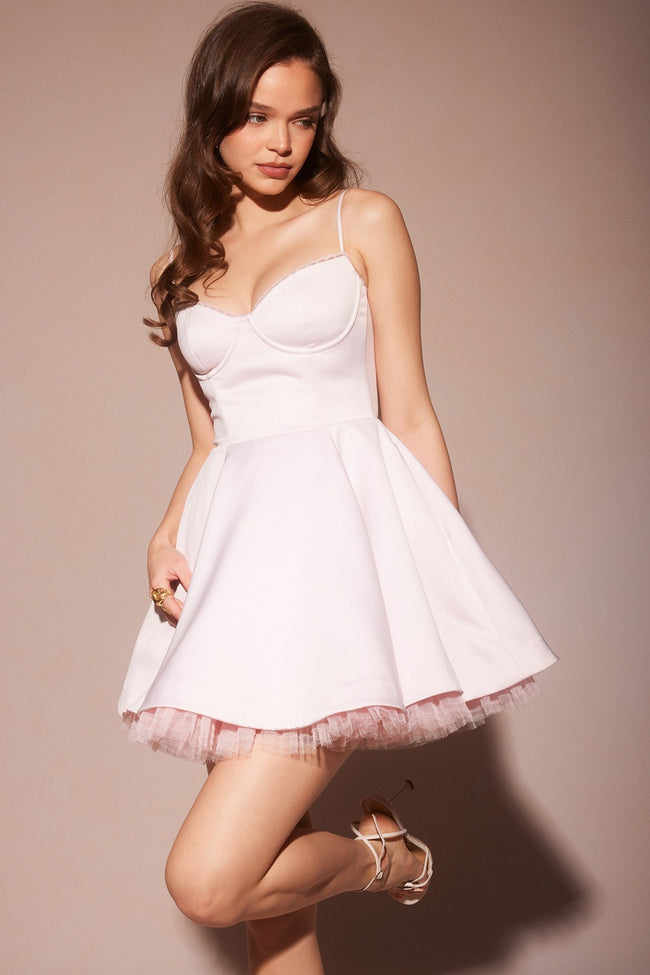 Satin Sweetheart Lace Trim Tulle Mini Dress Main image