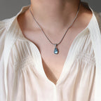 Aqua Teardrop Pendant Titanium Steel Gold Plated Necklace