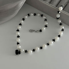 Crystal Heart Pearl Bead Choker Necklace