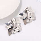 Asymmetrical Mirror Polished Statement Earrings