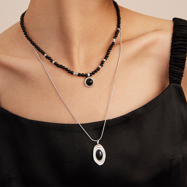 Long Black Agate Bead Statement Necklace Main image