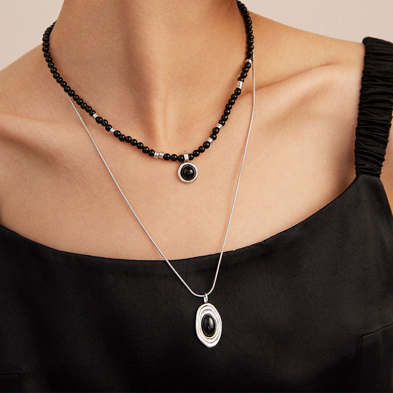 Long Black Agate Bead Statement Necklace Main image