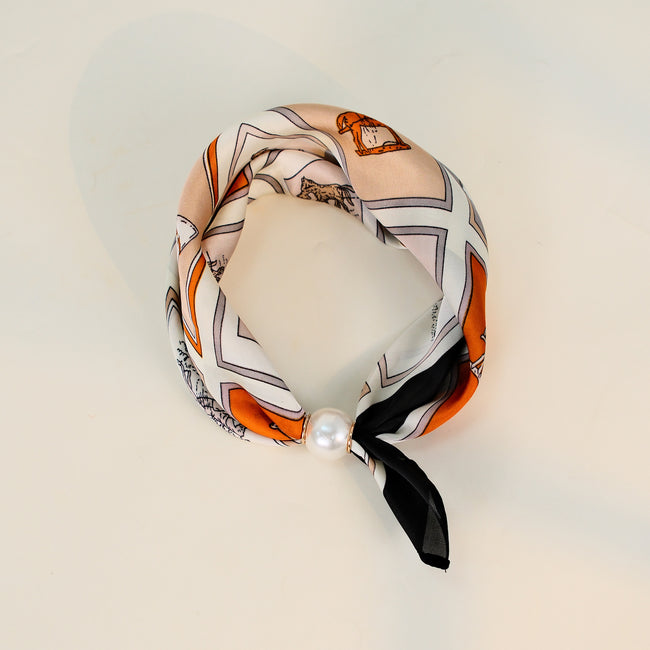 Vintage Horse Print Pearl Magnetic Buckle Neck Scarf Main image