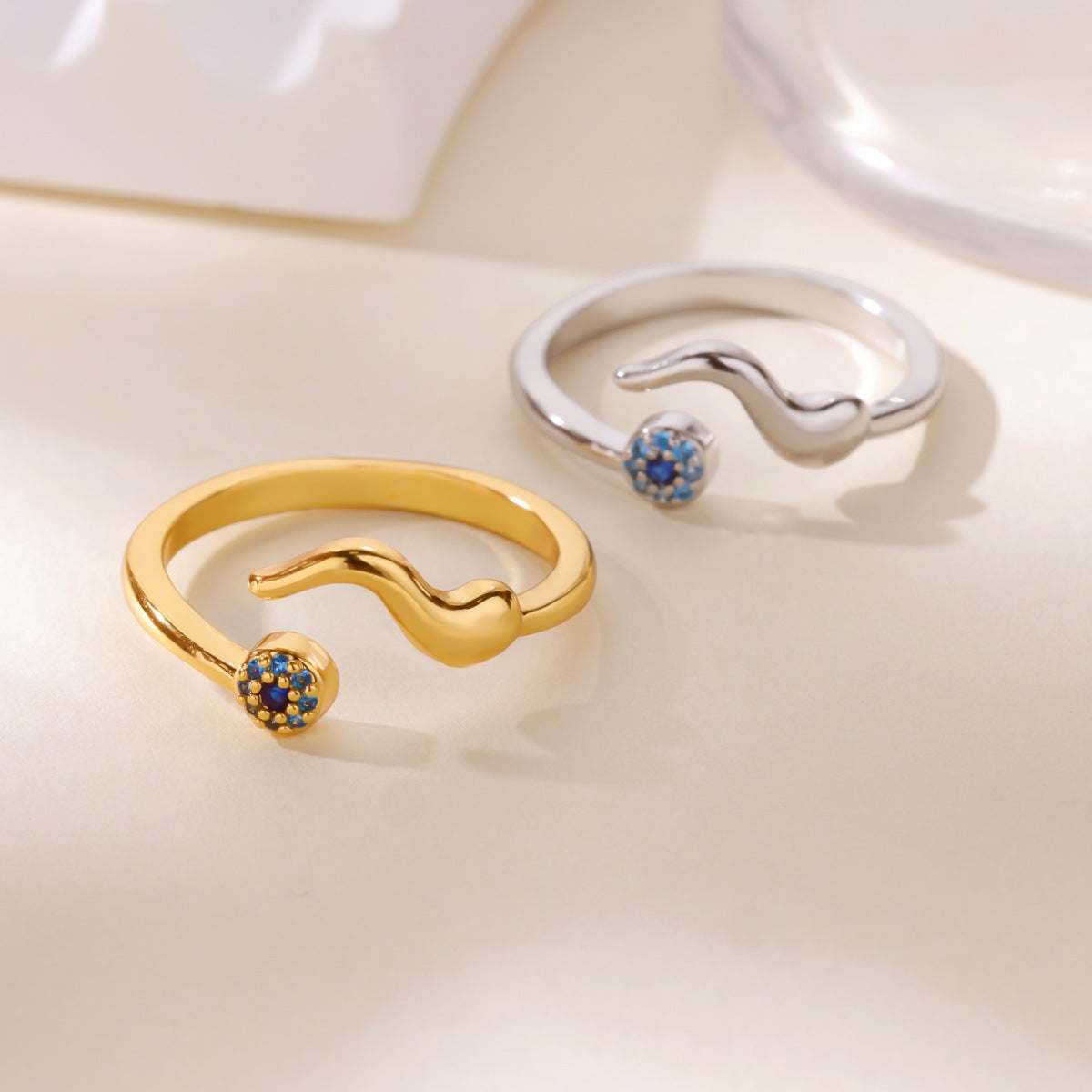 Wavy Evil Eye Open Geometric Zirconia Ring Main image