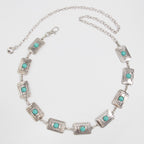 Retro Silver Turquoise Inlaid Waist Chain