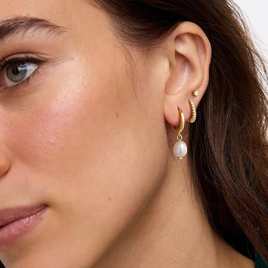 3-Piece Gold Tone Baroque Pearl Earring Set Secondary image