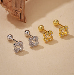 Gold Plated Micro Pavé Clover Stud Earrings
