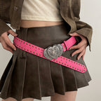 Vintage Heart Studded Leather Belt