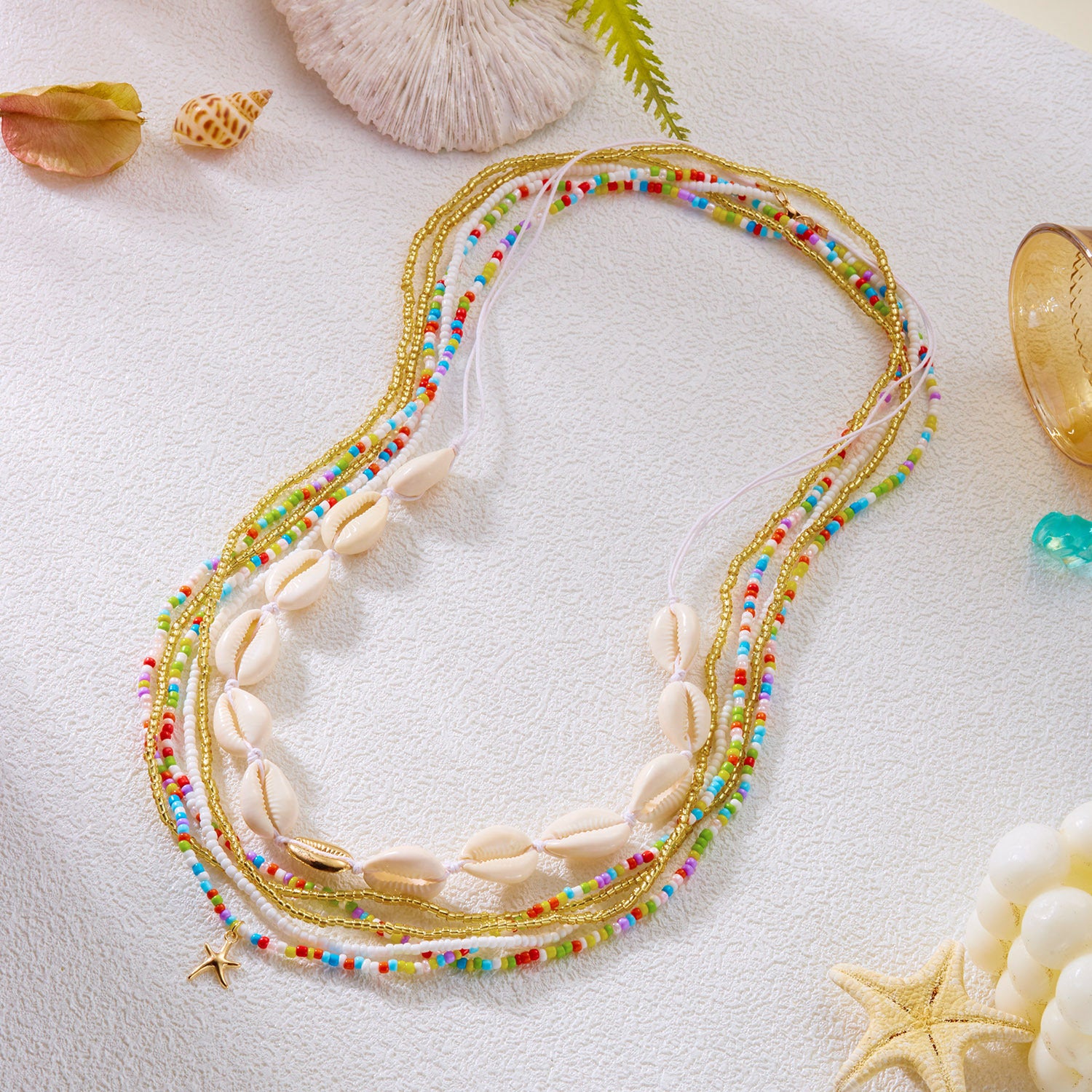 Boho Beaded Shell Starfish Layered Waist Chain