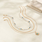 Long Pearl Octagram Star Pendant Layered Necklace