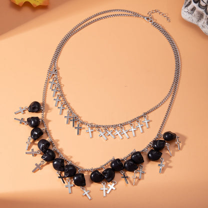 Punk Halloween Cross Tassel Skull Necklace