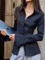 Black Lapel Waist Cinched Flare Sleeve Blouse