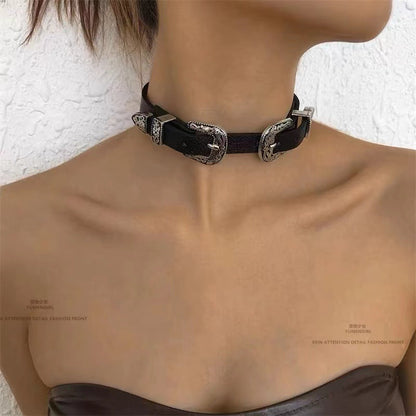 Vintage Metal Leather Y2K Gender-Neutral Choker Necklace