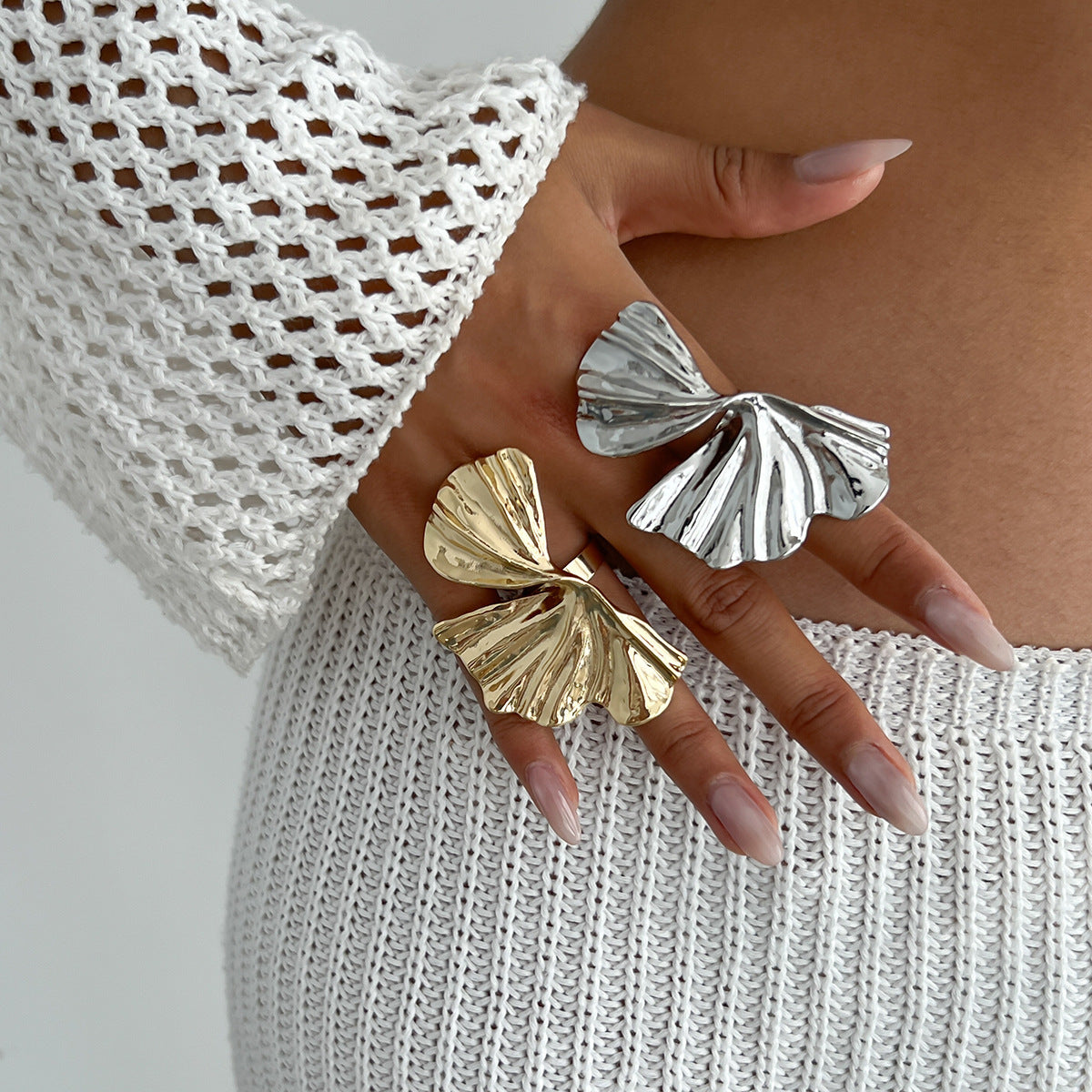 3D Ginkgo Leaf Sculpted Metal Knuckle Ring Secondary image