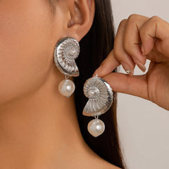 Seashell Pearl Mix Textured Stud Earrings