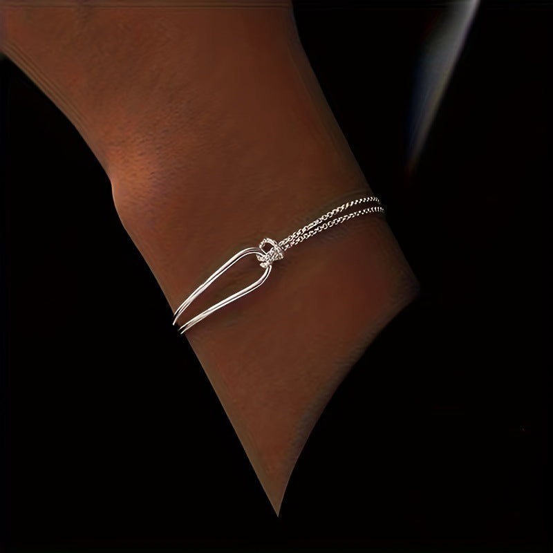 Chic Knotted Double-Layer Half Bangle Chain Bracelet Secondary image