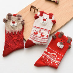 3D Reindeer Ear   Mid Calf Japanese Style Christmas Socks