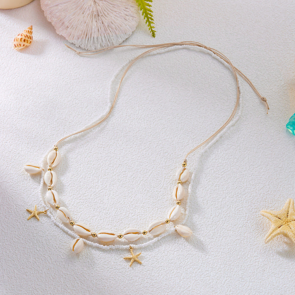 Boho Shell Beaded Elastic Waist Chain Set