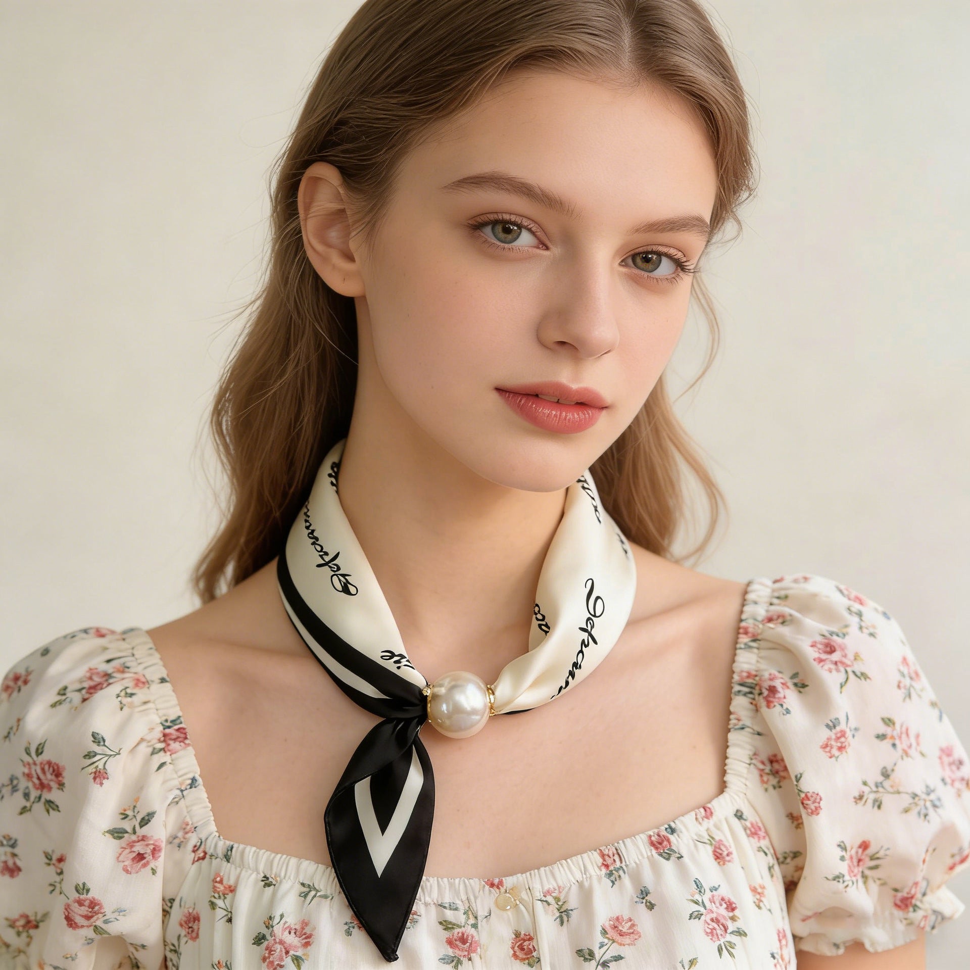 Magnetic Buckle Letter Square Neck Ribbon Scarf Secondary image