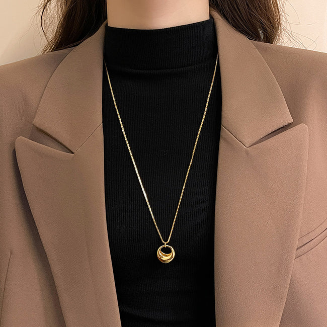 Long Gold Circle And Teardrop Pendant Necklace Main image