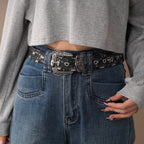 Distressed Denim Pattern Metal Belt