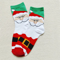 Elk Santa Cartoon Snowman Tree Decor Crew Christmas Socks