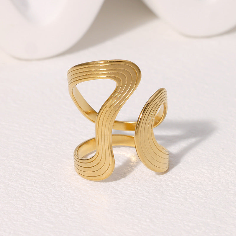 Geometric Stainless Steel Band Vintage Design Ring Secondary image