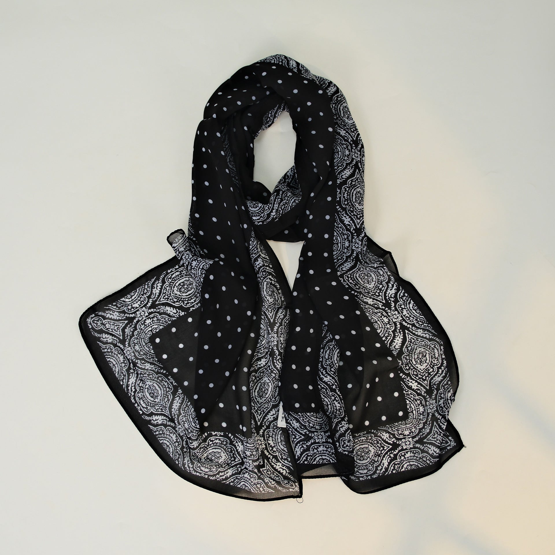 Black White Paisley Polka Dot Long Chiffon Scarf Secondary image