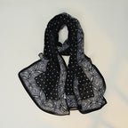 Black White Paisley Polka Dot Long Chiffon Scarf
