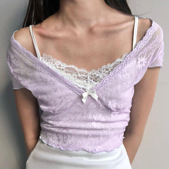 Patchwork Lace Crop Top Tops&Tees Main image