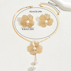 3 Piece Flower Pearl Earrings & Necklace Set