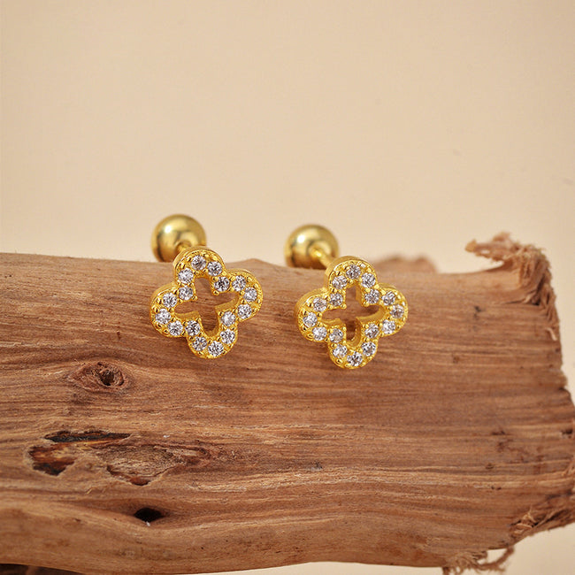 Gold Plated Micro Pavé Clover Stud Earrings Main image